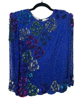 SWEELO VTG Silk Beaded Top